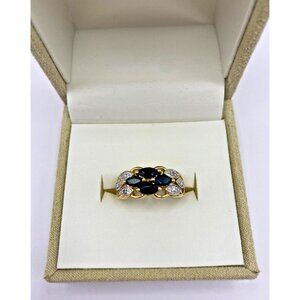 925 Silver Ring Size 8 Gold Plated "Lab Created Dark Blue" Stones